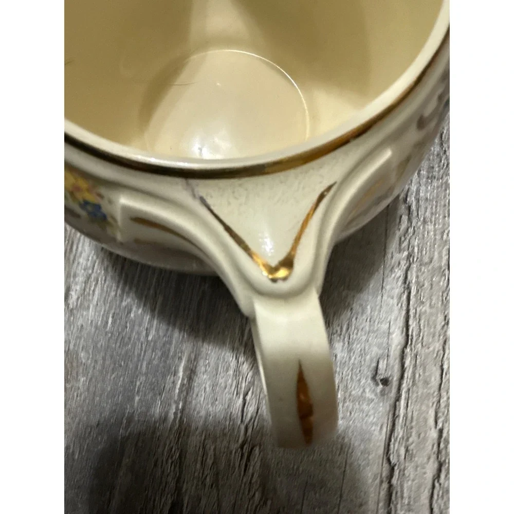 Vintage Taylor Smith Taylor 1631 Floral Creamer Pitcher Gold Trim USA Ceramic